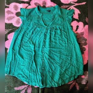torrid Teal Lace Yoke Button-Front Sleeveless Top